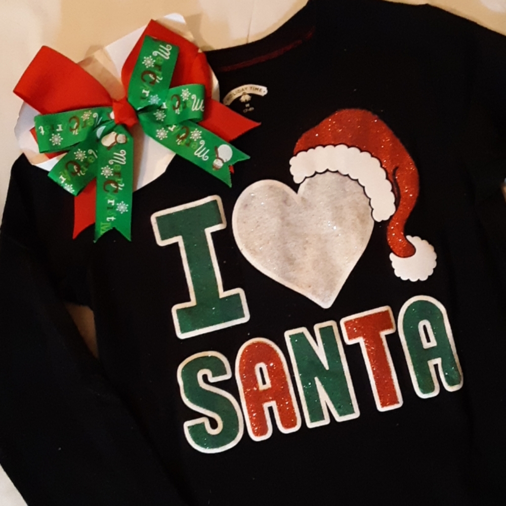 I LOVE SANTA SHIRT & BOW